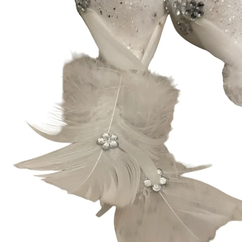 Rachel Roy Rhinestone Feathered Dove Christmas Tree Clips Set of 4 White New